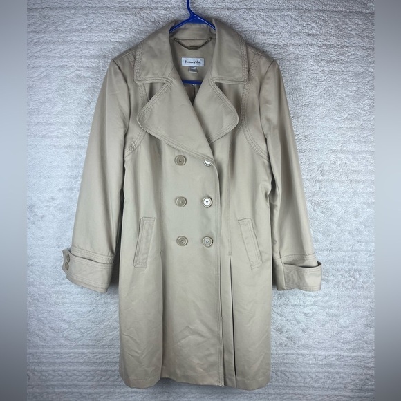Classic Double Breasted Tan Trench Coat Size 14 Long Lined by Preston & York - Picture 1 of 16